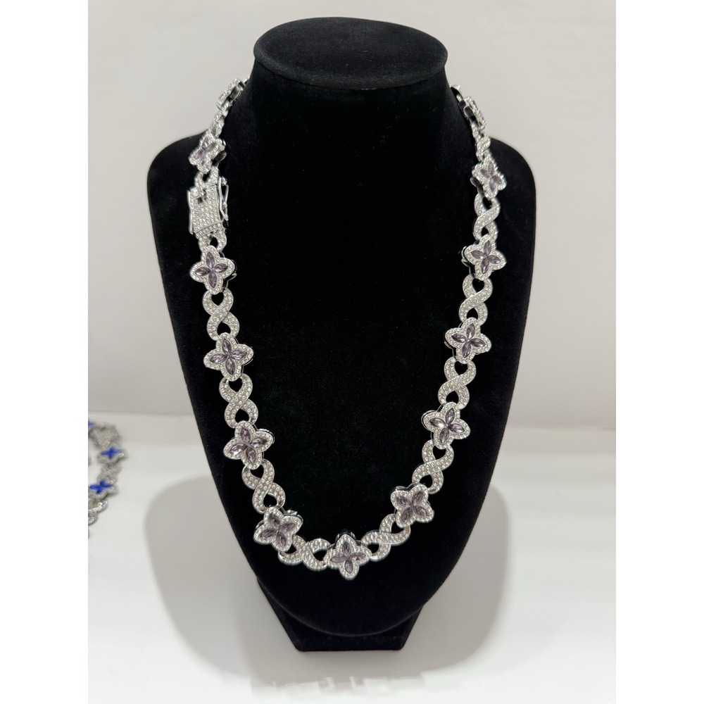 flower chain necklace iced out purple vvscz 21 inch tripple lock clasp AJ VIP